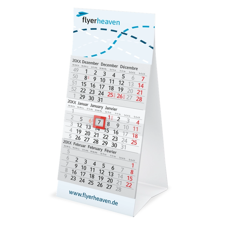 Bedruckter Tischkalender Mini 3 Monats Blockkalender
