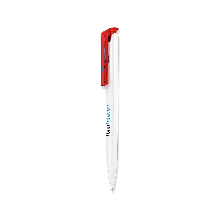 Druckkugelschreiber aus Kunststoff mit Clip in rot Bedruckter Druckkugelschreiber aus Kunststoff mit Clip in rot