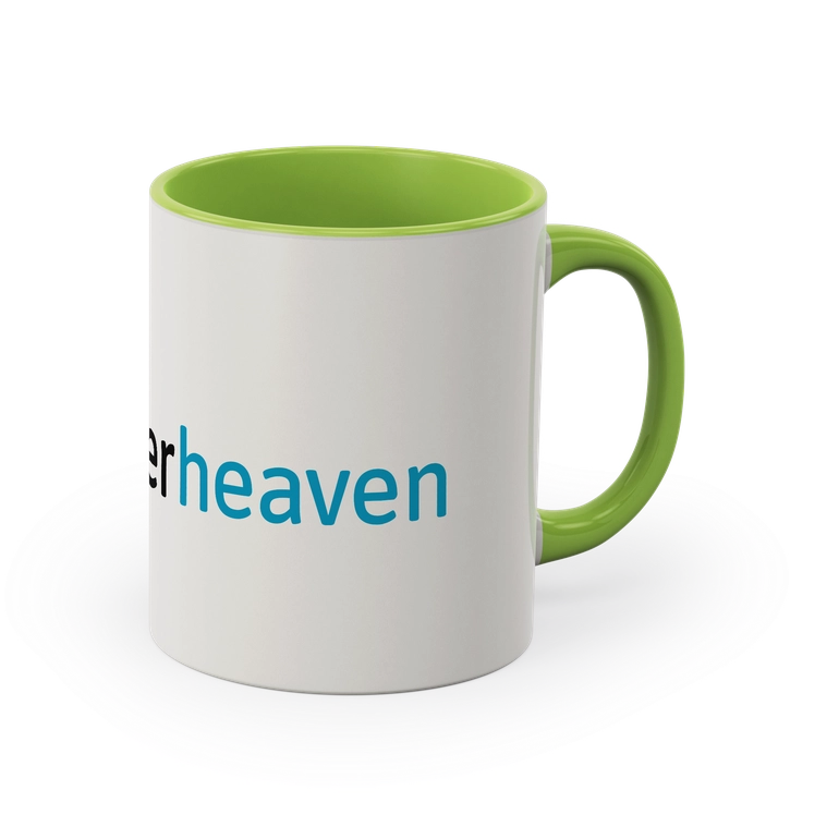 Weiß/grüne Tasse mit Fotodruck Bedruckte weiß/grüne Tasse mit Fotodruck