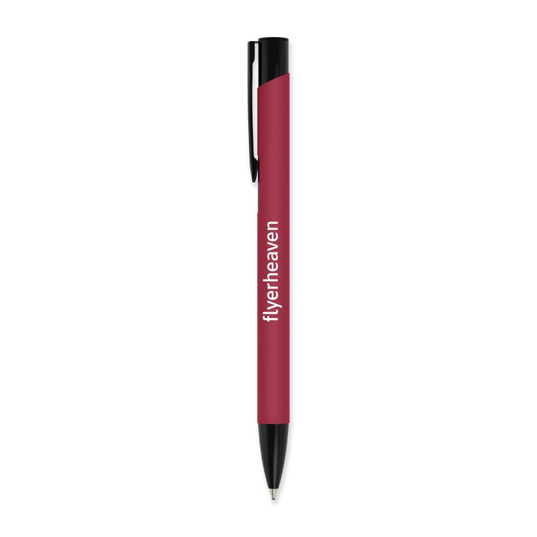 Kugelschreiber aus Metall mit Softtouch Oberfläche und schwarzem Clip in der Farbe rot mit Logo Kugelschreiber aus Metall mit Softtouch Oberfläche und schwarzem Clip in der Farbe rot mit Logo
