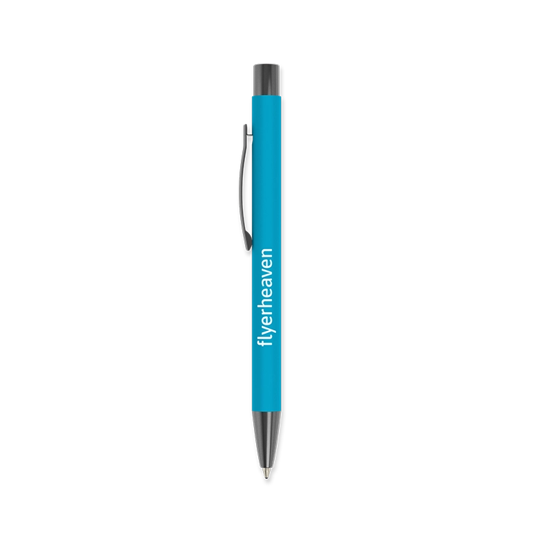 Metallkugelschreiber mit Softtouch hellblau Bedruckter Metallkugelschreiber mit Softtouch in hellblau