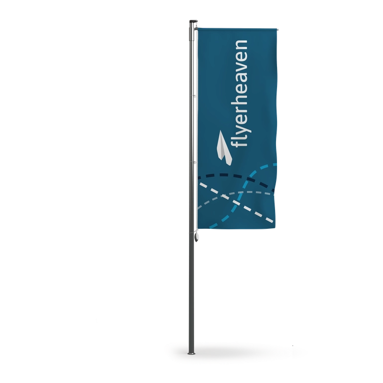 Hissflaggen im Hochformat fuer Masten mit Ausleger Bedruckte Hissflaggen im Hochformat fuer Masten mit Ausleger
