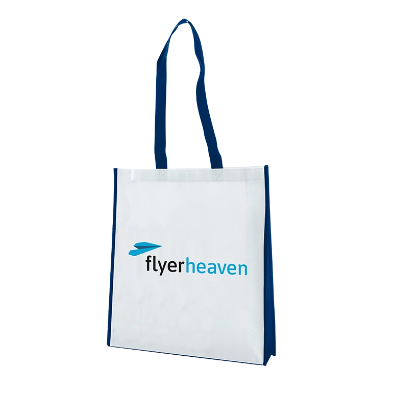 Non Woven Tasche weiß/dunkelblau Bedruckte Non Woven Tasche in weiß/dunkelblau