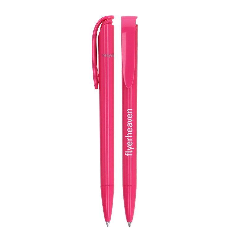 Pinker recycelter Druckkugelschreiber Bedruckter pinker recycelter Druckkugelschreiber