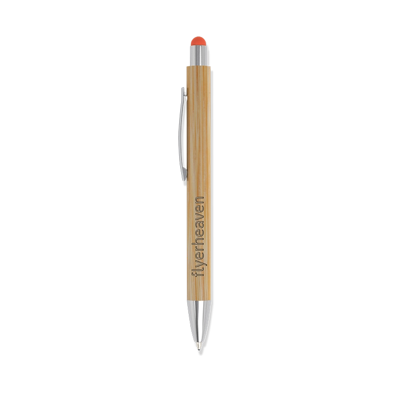 Bambuskugelschreiber mit Metall-Elementen und Touchpen in orange Bambuskugelschreiber mit Metall-Elementen, Logo und Touchpen in orange