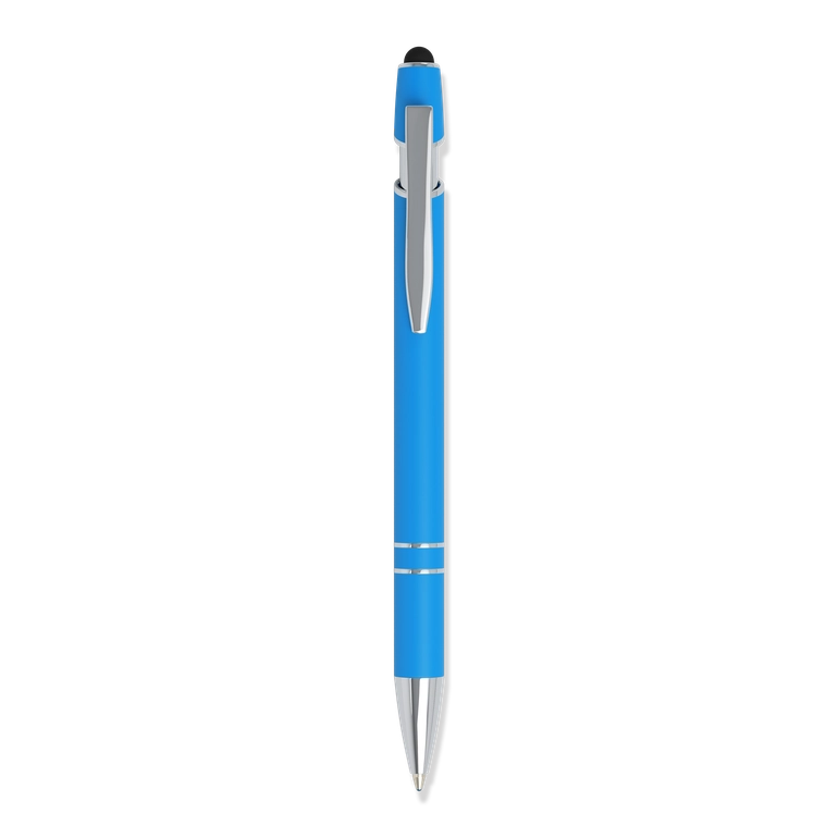 Kugelschreiber mit gummierter Softtouch-Oberfläche in hellblau Personalisierter Kugelschreiber mit gummierter Softtouch-Oberfläche in hellblau