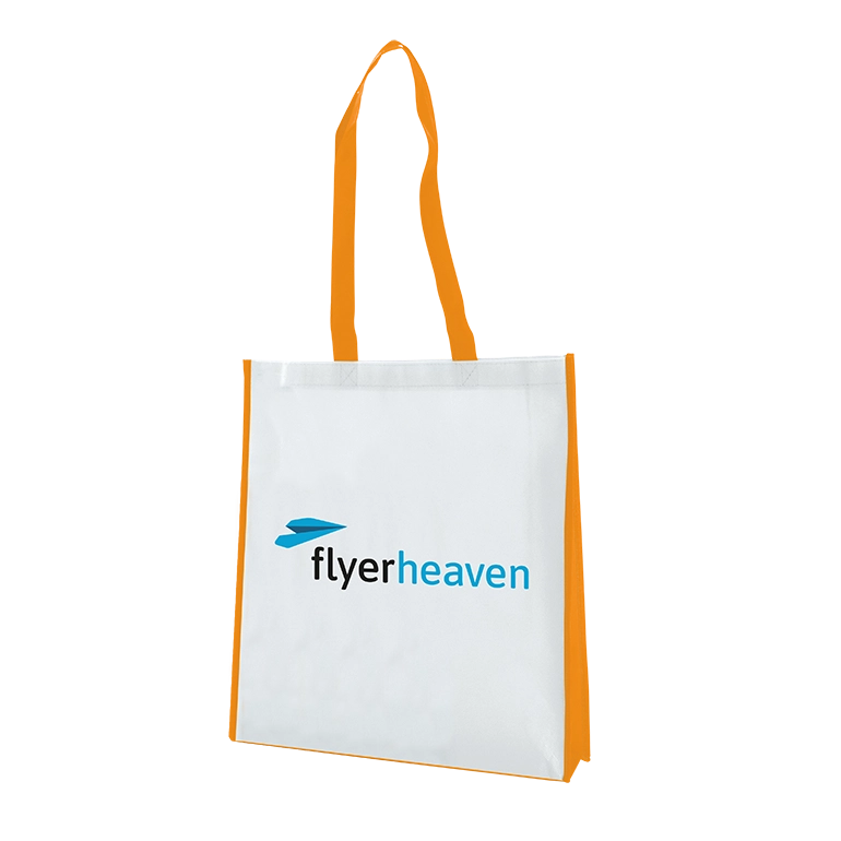 Non Woven Tasche weiß/orange Bedruckte Non Woven Tasche weiß/orange