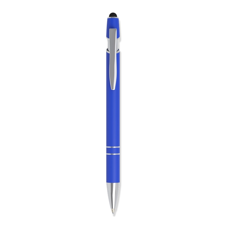 Kugelschreiber mit gummierter Softtouch-Oberfläche in blau Personalisierter Kugelschreiber mit gummierter Softtouch-Oberfläche in blau