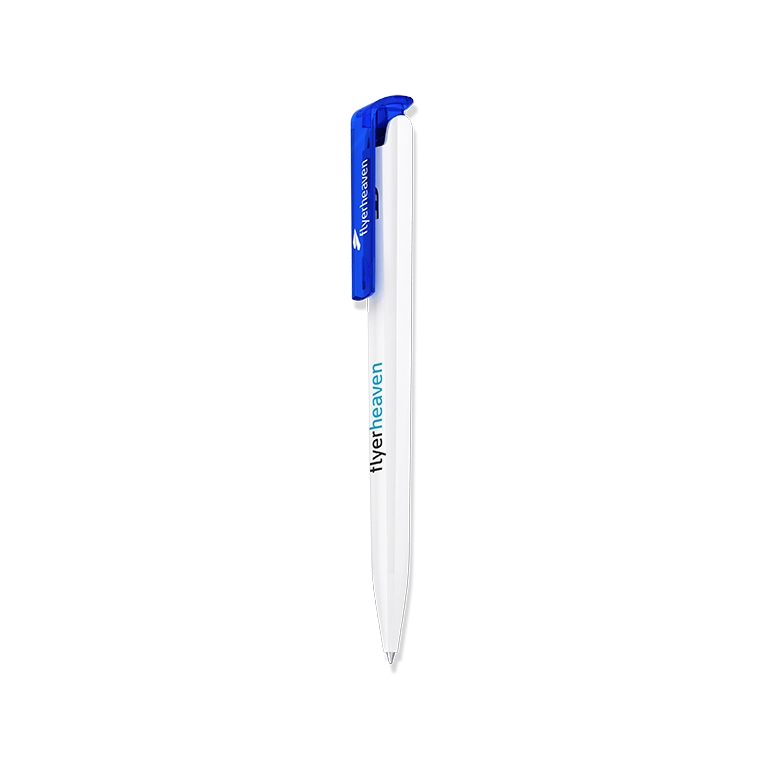 Druckkugelschreiber aus Kunststoff mit Clip in blau Bedruckter Druckkugelschreiber aus Kunststoff mit Clip in blau