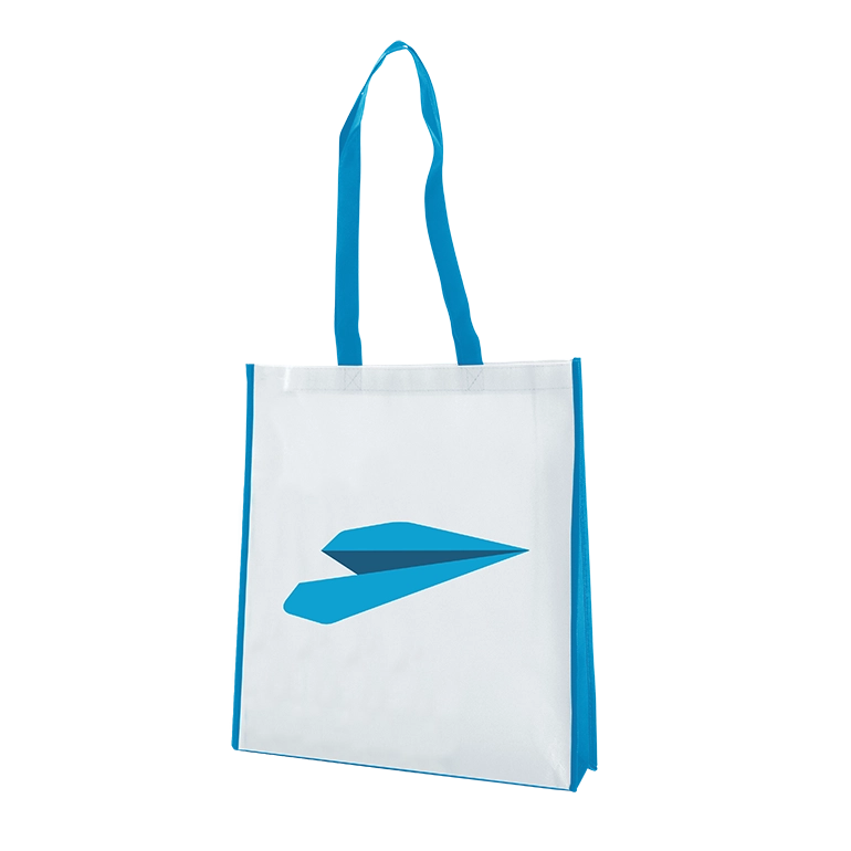 Non Woven Tasche weiß/blau Bedruckte Non Woven Tasche weiß/blau