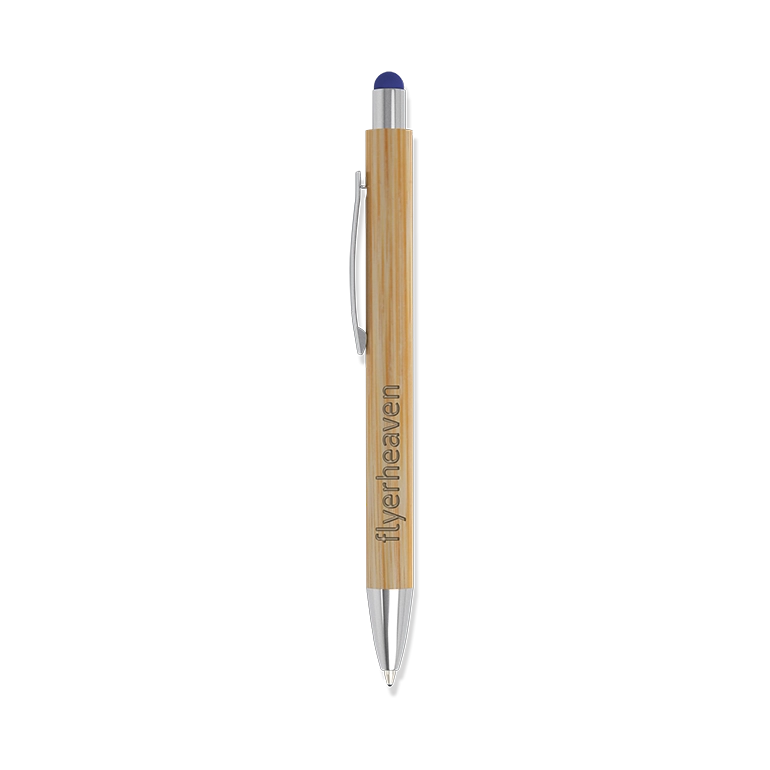 Bambuskugelschreiber mit Metall-Elementen, Logo und Touchpen in schwarz