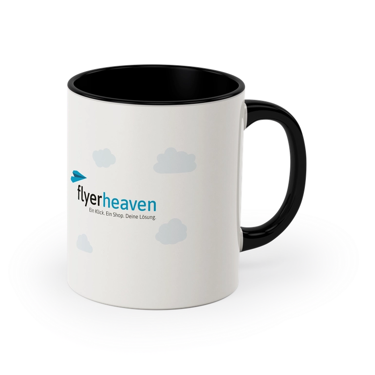 Weiß/schwarze Tasse mit Fotodruck Bedruckte weiß/schwarze Tasse mit Fotodruck