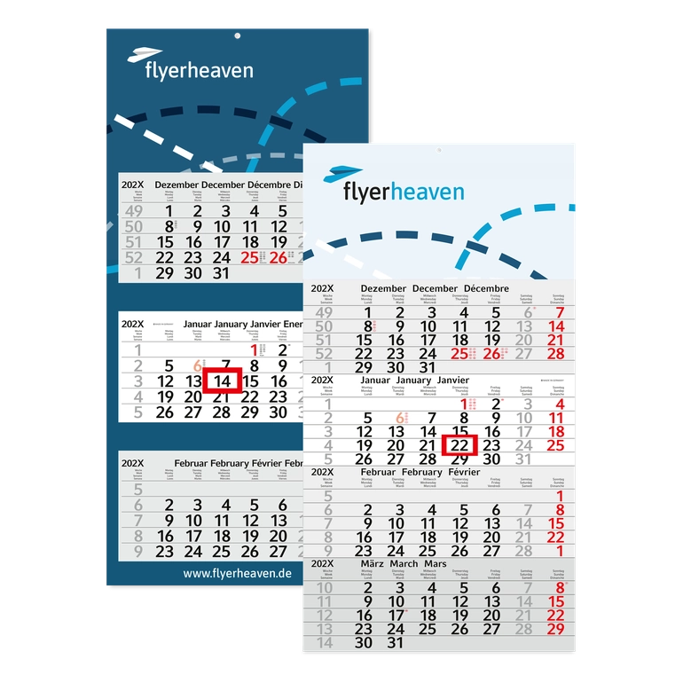 Bedruckter Monats-Block-Kalender