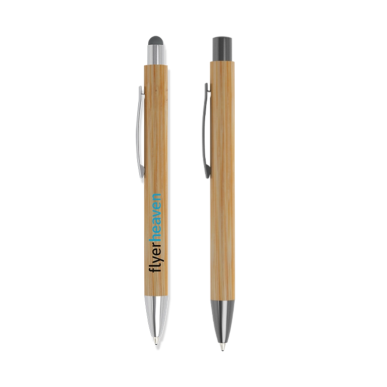 Bambuskugelschreiber mit Metall-Elementen, Logo und Touchpen Bambuskugelschreiber mit Metall-Elementen, Logo und Touchpen