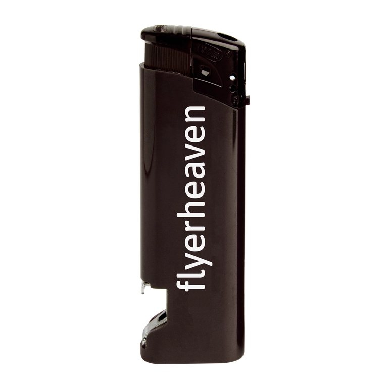 Feuerzeuge mit Flaschenöffner und in schwarz Feuerzeuge mit Flaschenöffner und individualisiert mit Logo in schwarz