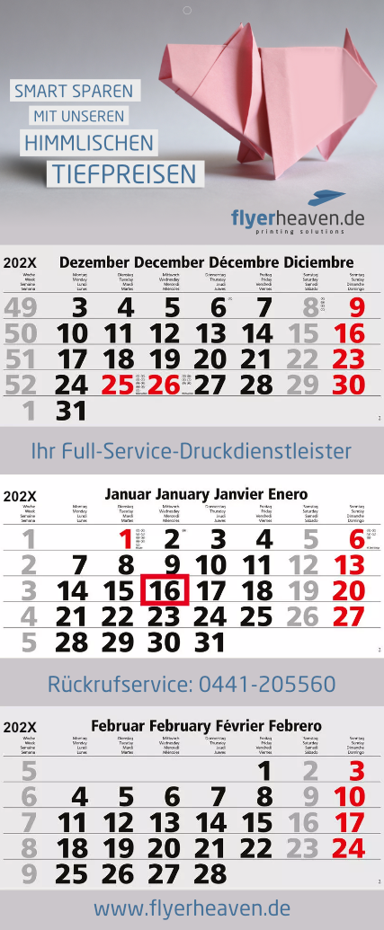 3-Monats-Blockkalender Maxi 3 Post