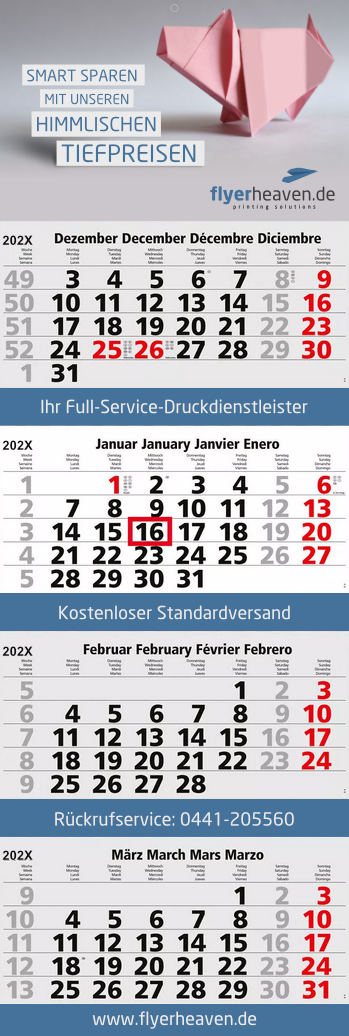 4-Monats-Blockkalender Quadro 4 Post