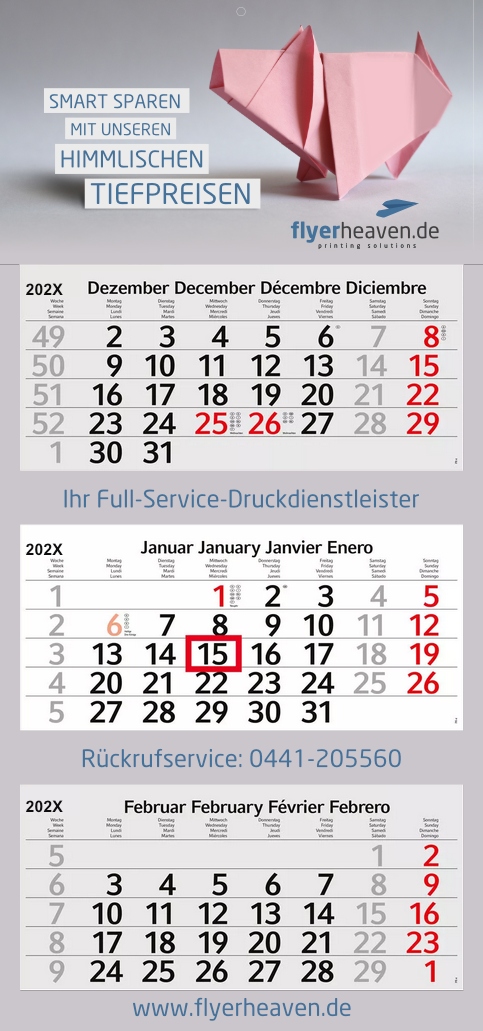 Mehrblock-3-Monatskalender