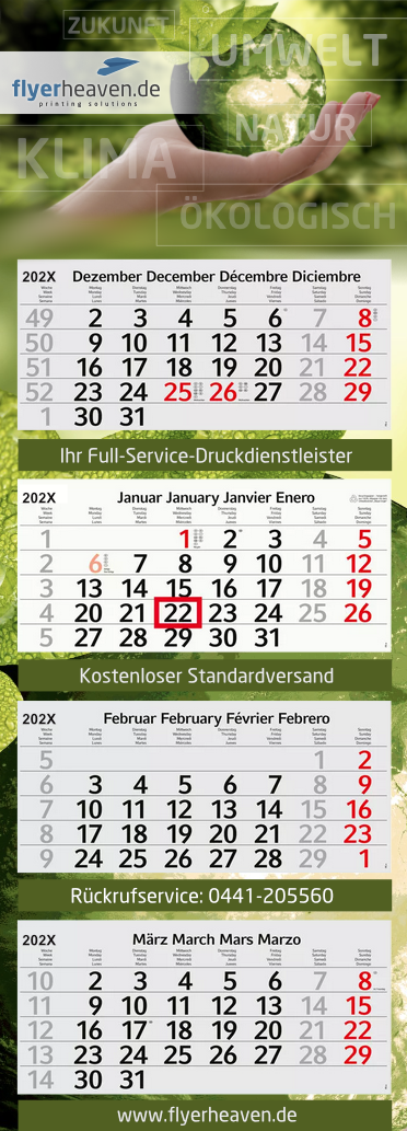 Mehrblock-4-Monatskalender (Recycling)