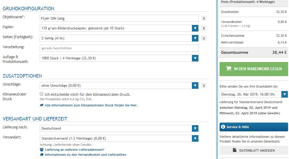 Auswahl des Druckproduktes (2)